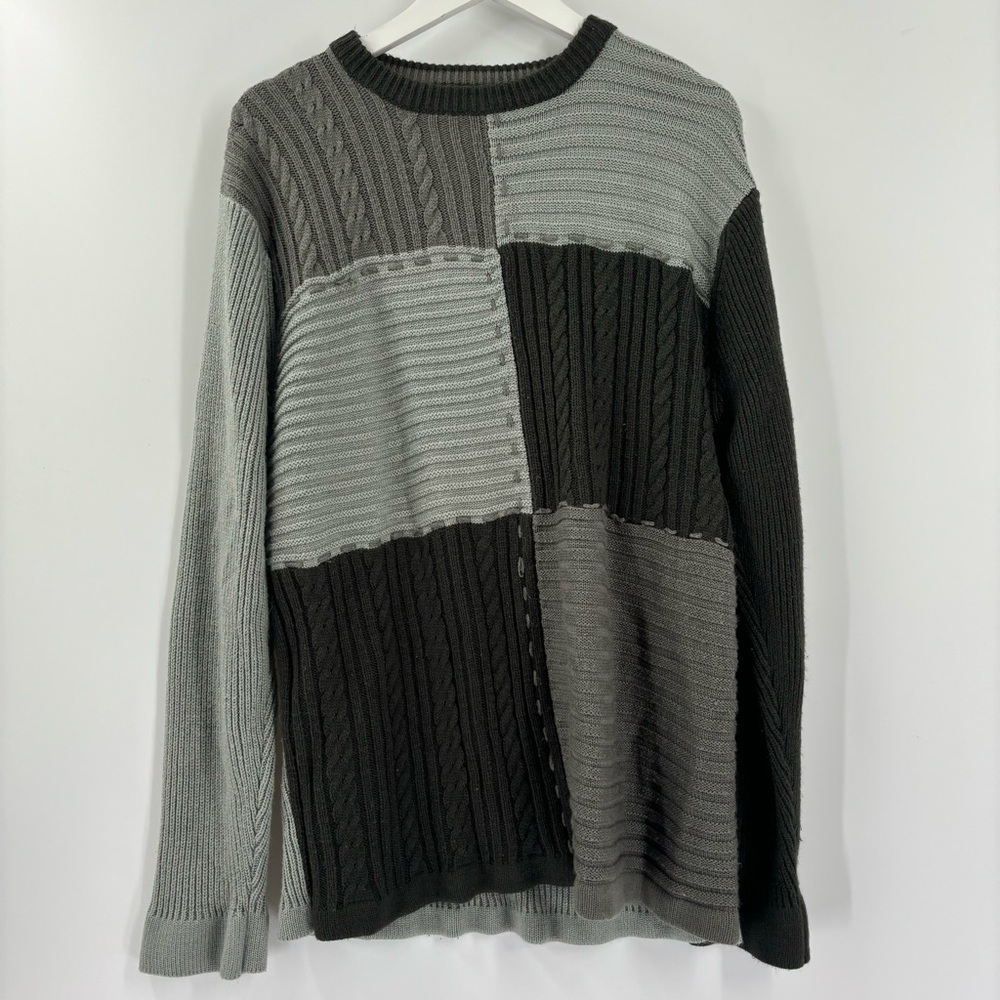 Vintage Outlooks Gray Patchwork Ribbed Sweater - image 1